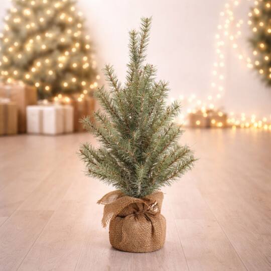 Green Glittered Pine Tree in Burlap